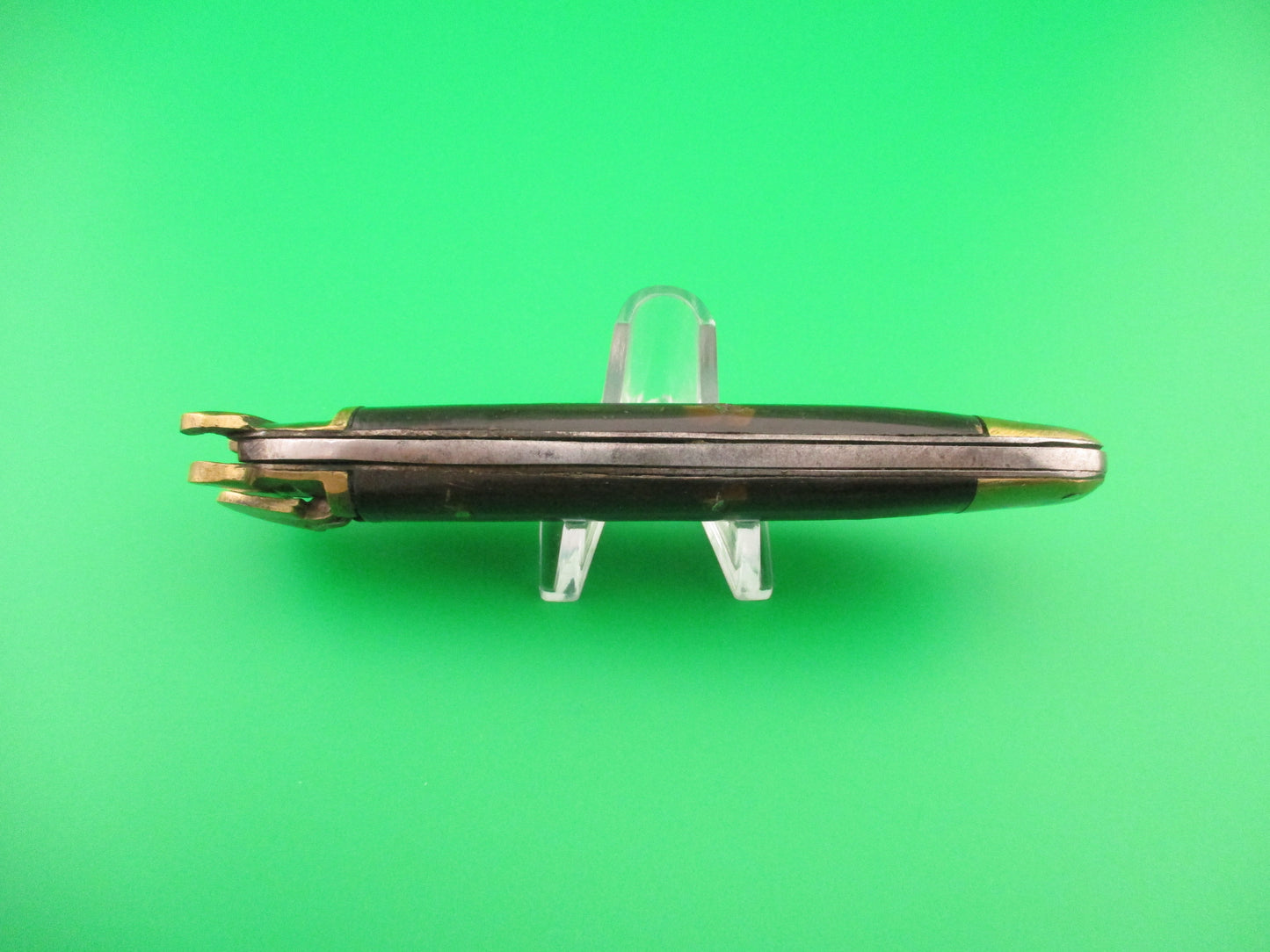 No 6 SHEFFIELD STEEL 22cm Indian Shell puller lever Brass & Horn vintage automatic knife