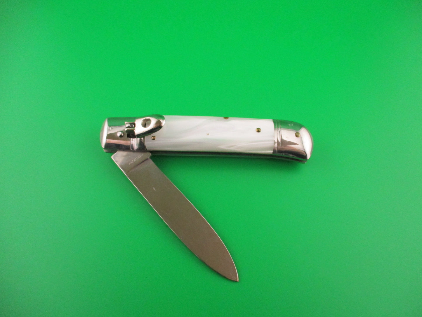 Rostfrei 20cm Italian Lever GOM Pearlex NOS automatic knife vintage 1980s