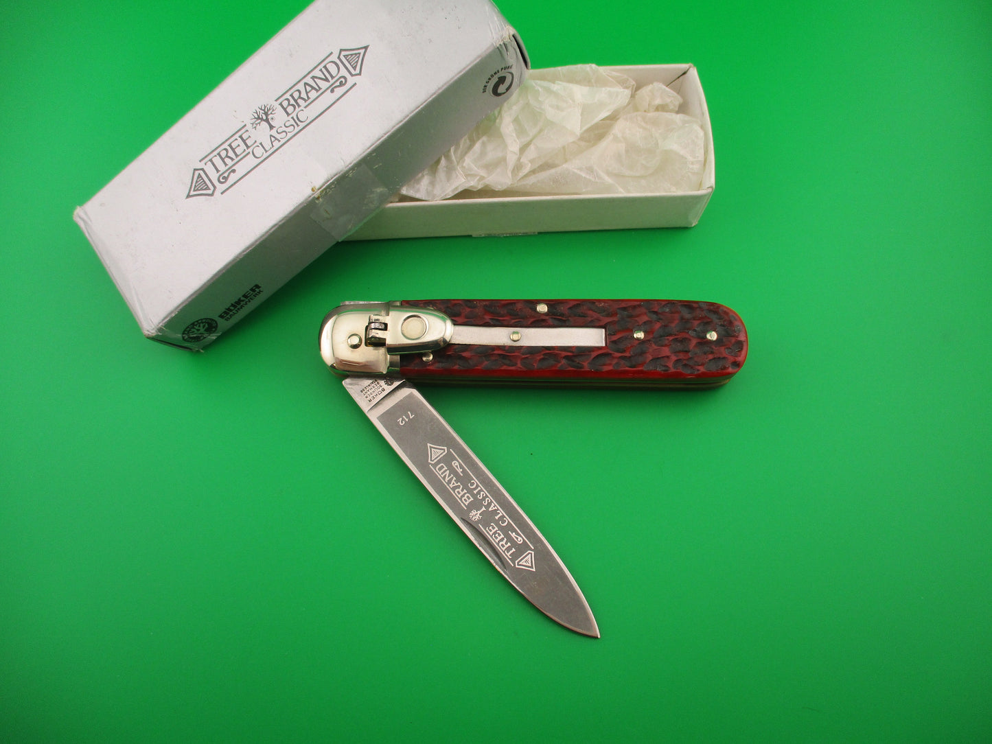 BOKER TREE BRAND CLASSIC 712 11cm German Lever automatic knife Red jigged bone