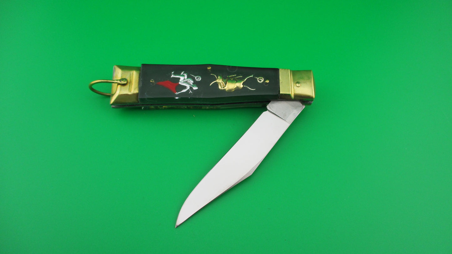 z STAINLESS STEEL Bullfighter Dragon 19cm Mexican Green Souvenir lever switchblade knife