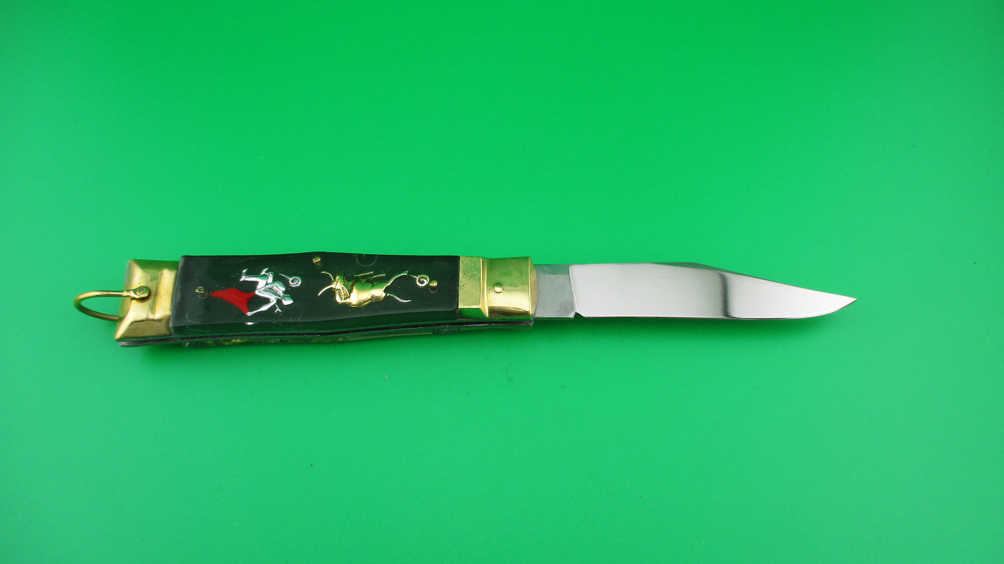 z STAINLESS STEEL Bullfighter Dragon 19cm Mexican Green Souvenir lever switchblade knife
