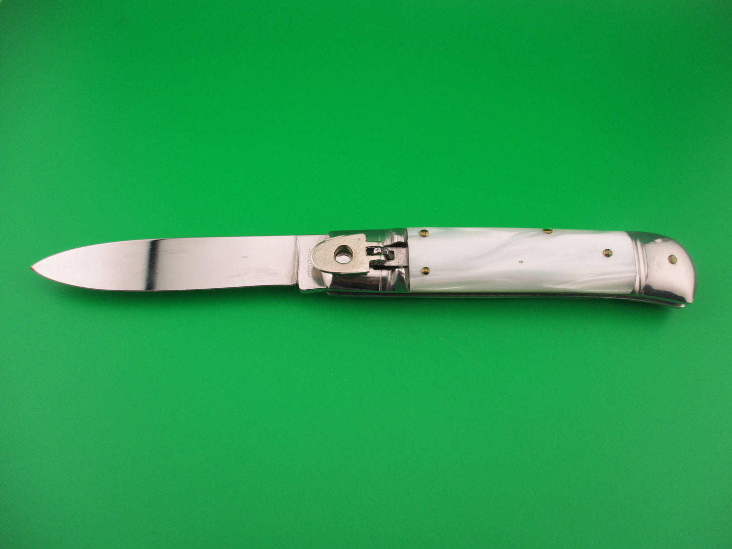 Rostfrei 20cm Italian Lever GOM Pearlex NOS automatic knife vintage 1980s