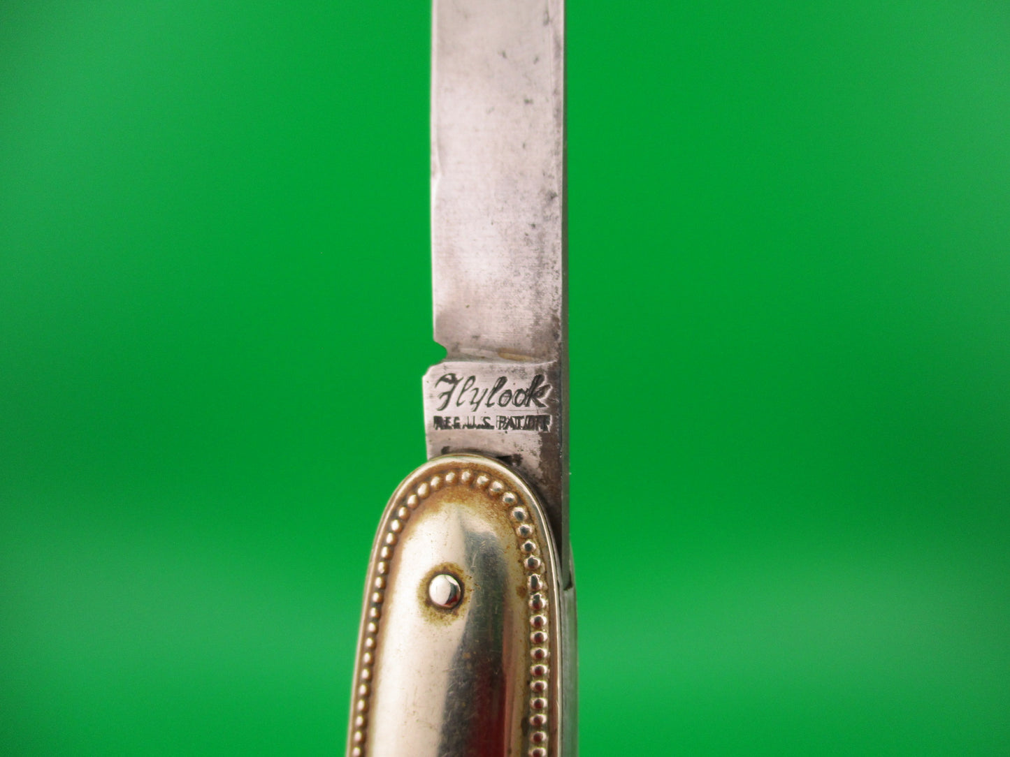 Flylock 3 3/8" Double Smooth Nickel Silver Beaded antique automatic knife