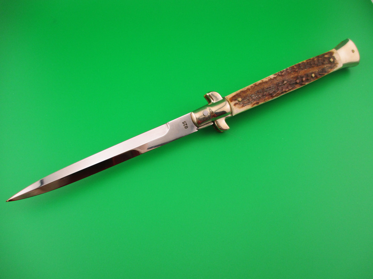 Walt's Flat Guard 28cm Italian Picklock Bayonet blade Stag automatic knife