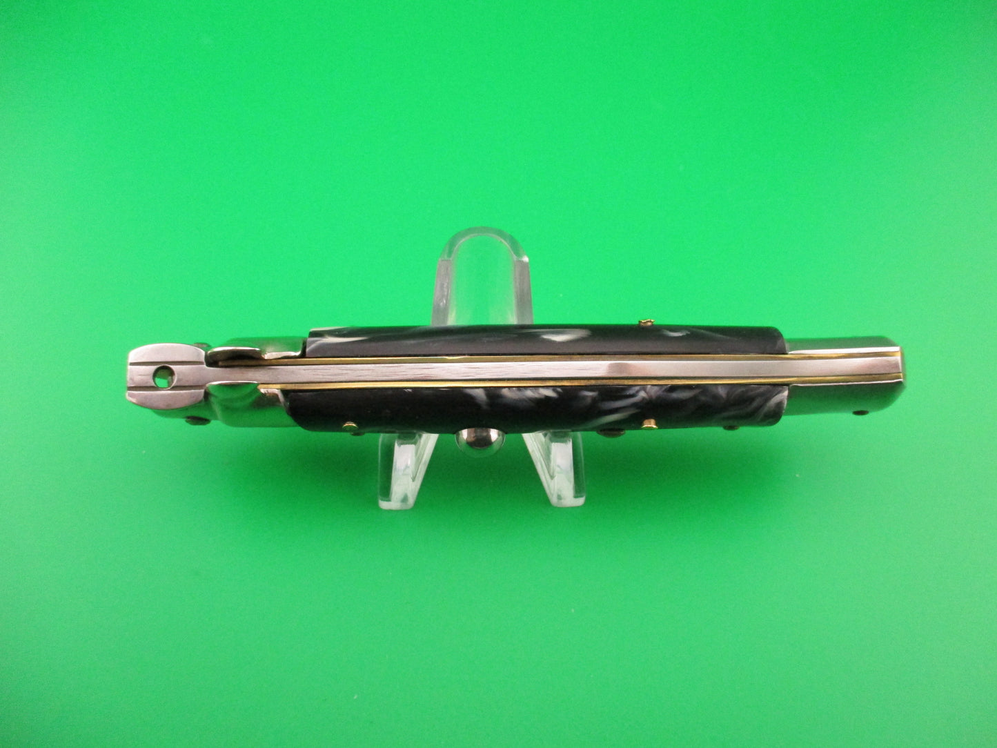 ITALY STAINLESS 23cm Italian Kris Swivel bolster Black swirl automatic knife