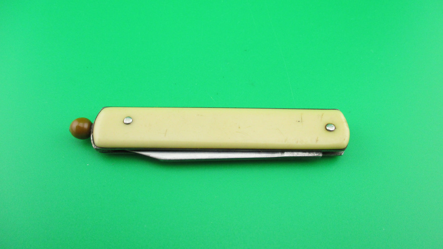 G SCHRADE (arched) Pullball Red scales Green ball vintage automatic knife