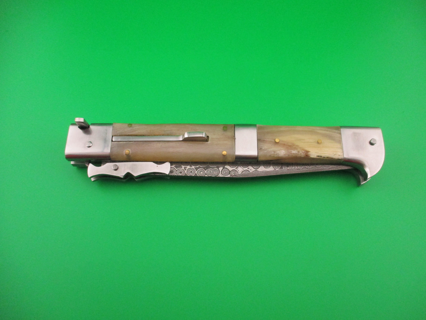 Custom 33cm Birds head Prioletta Swing Guard Damascus Clip automatic knife