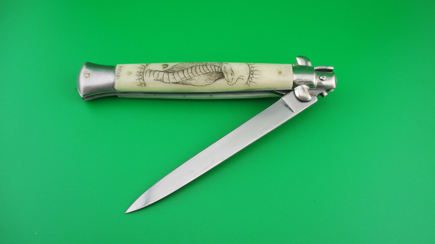 J INOX 28cm Italian Swivel bolster Scrimshaw Snake Cobra automatic knife MULAS