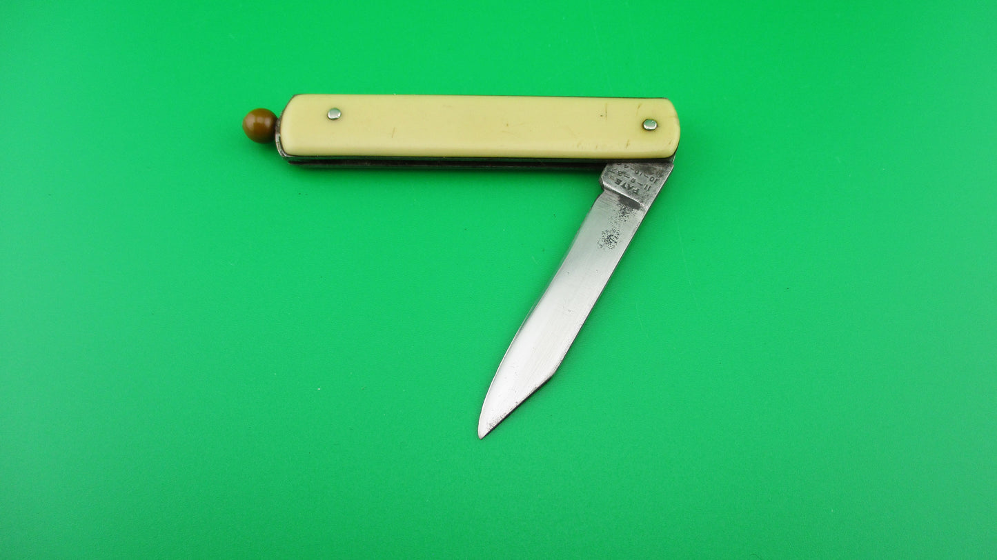 G SCHRADE (arched) Pullball Red scales Green ball vintage automatic knife