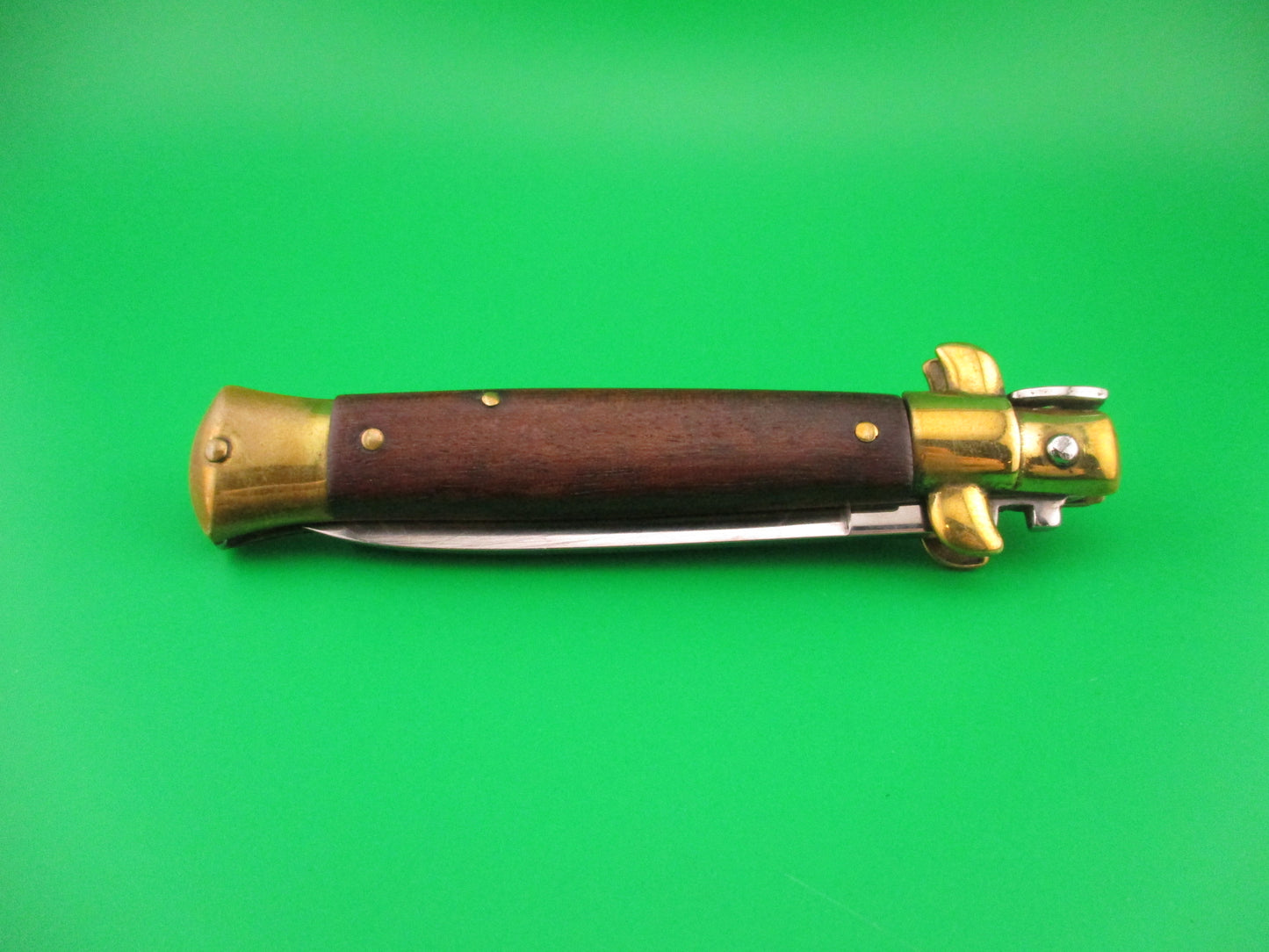 Sterile 19cm Italian Stiletto Wood Brass Star vintage automatic knife
