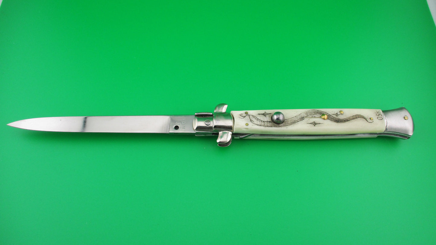 J INOX 28cm Italian Swivel bolster Scrimshaw Snake Cobra automatic knife MULAS