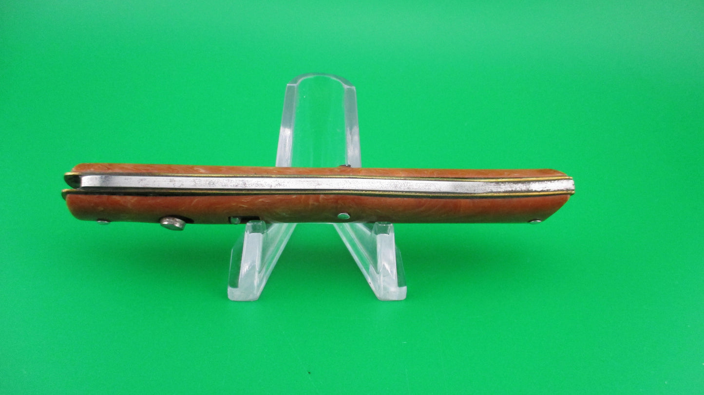 Edgemaster Vintage Fishtail Caramel swirl automatic knife saber blade