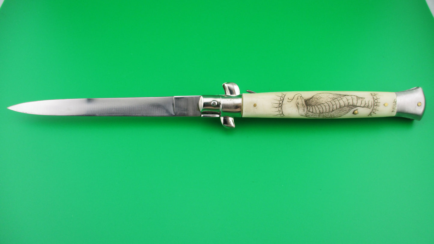 J INOX 28cm Italian Swivel bolster Scrimshaw Snake Cobra automatic knife MULAS