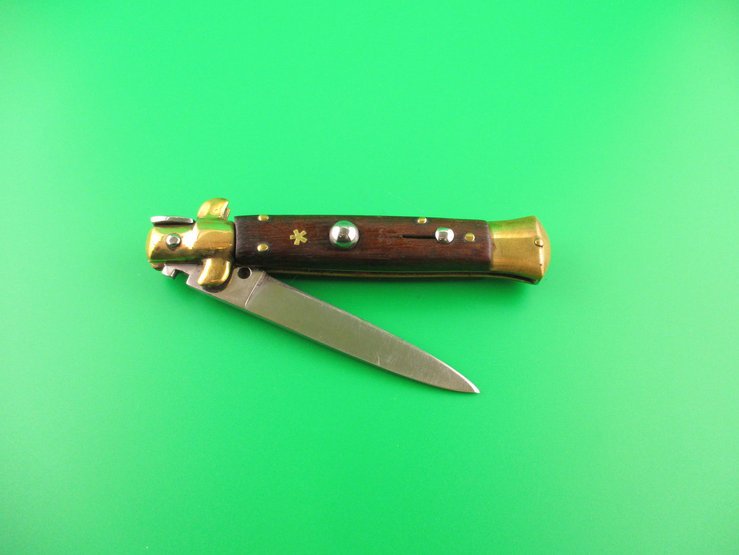 Sterile 19cm Italian Stiletto Wood Brass Star vintage automatic knife