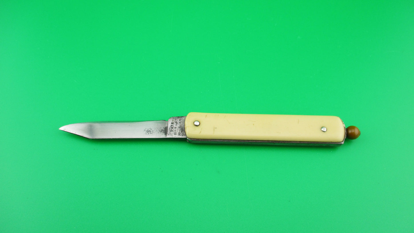 G SCHRADE (arched) Pullball Red scales Green ball vintage automatic knife