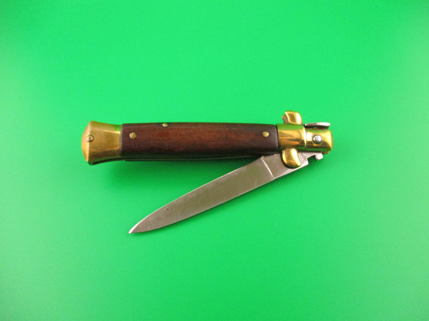Sterile 19cm Italian Stiletto Wood Brass Star vintage automatic knife