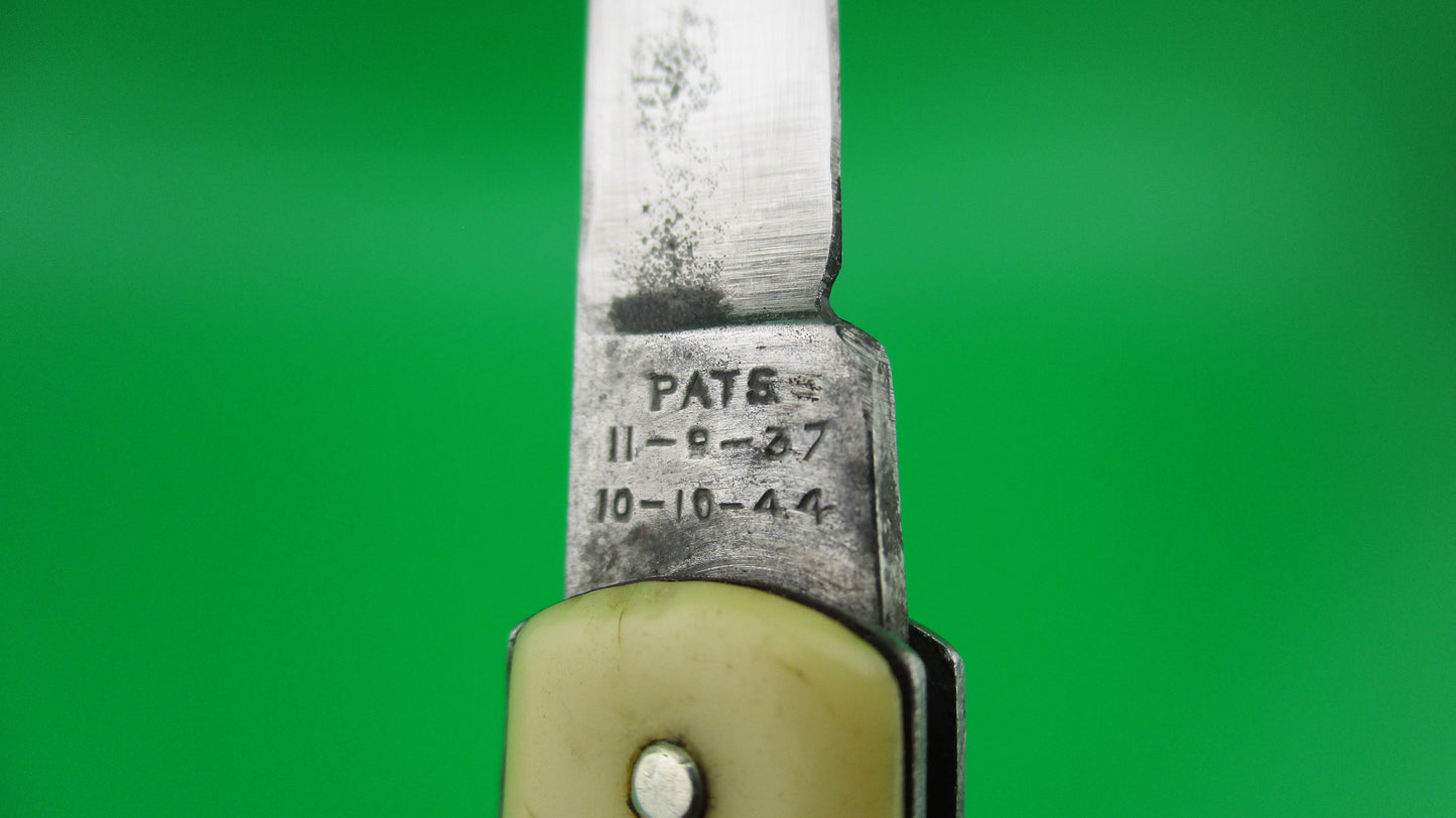 G SCHRADE (arched) Pullball Red scales Green ball vintage automatic knife