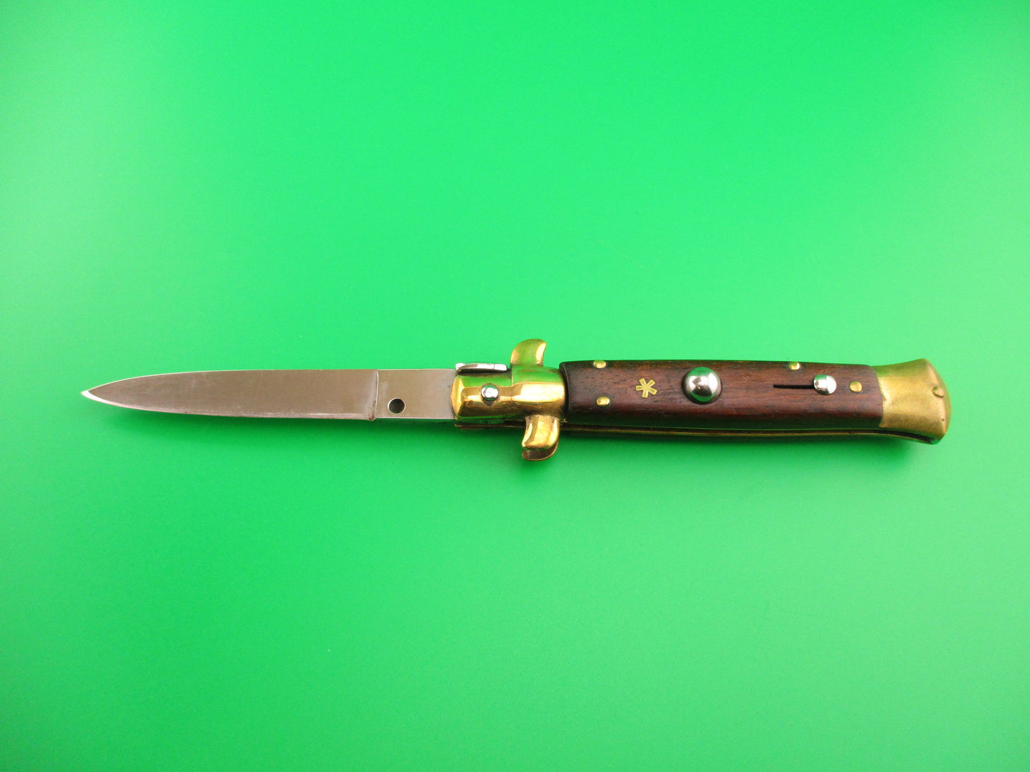 Sterile 19cm Italian Stiletto Wood Brass Star vintage automatic knife