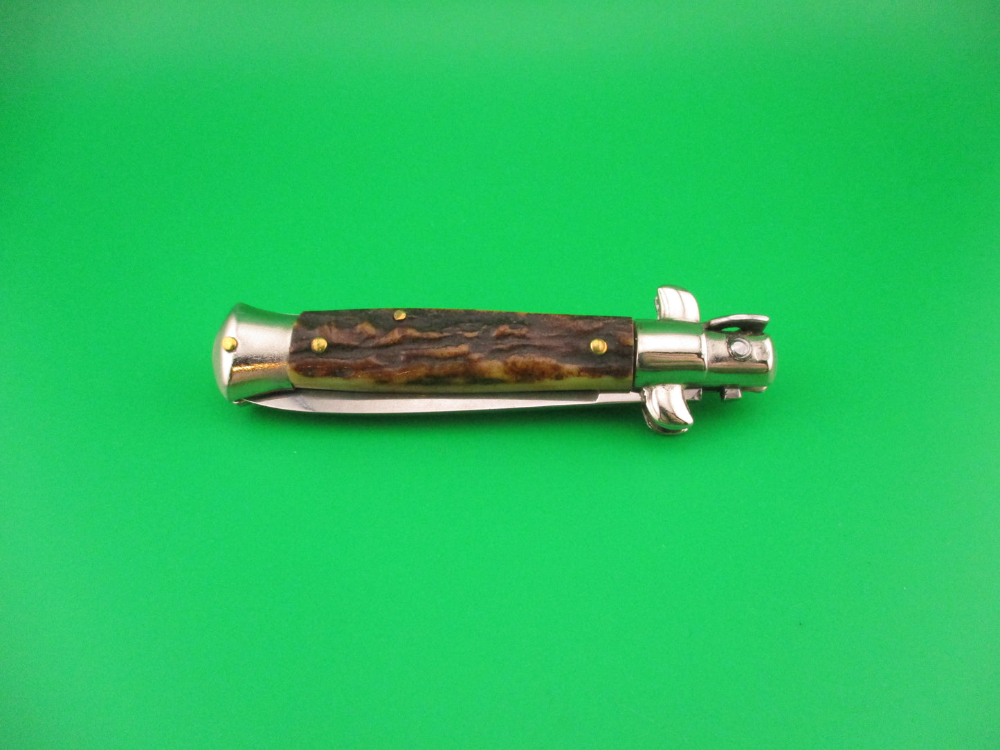 LaVespa INOX 16cm Italian Vintage 1980s Stag swivel bolster automatic knife