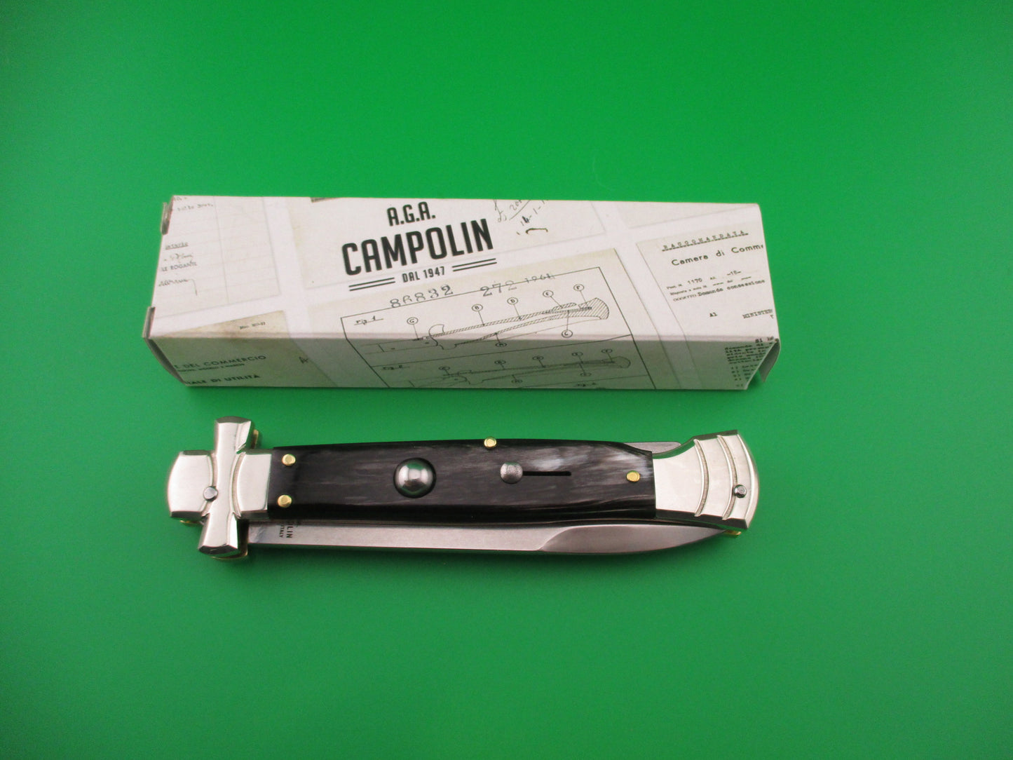 z AGA CAMPOLIN MANIAGO ITALY 23cm Italian Horn Maltese Lockback automatic knife