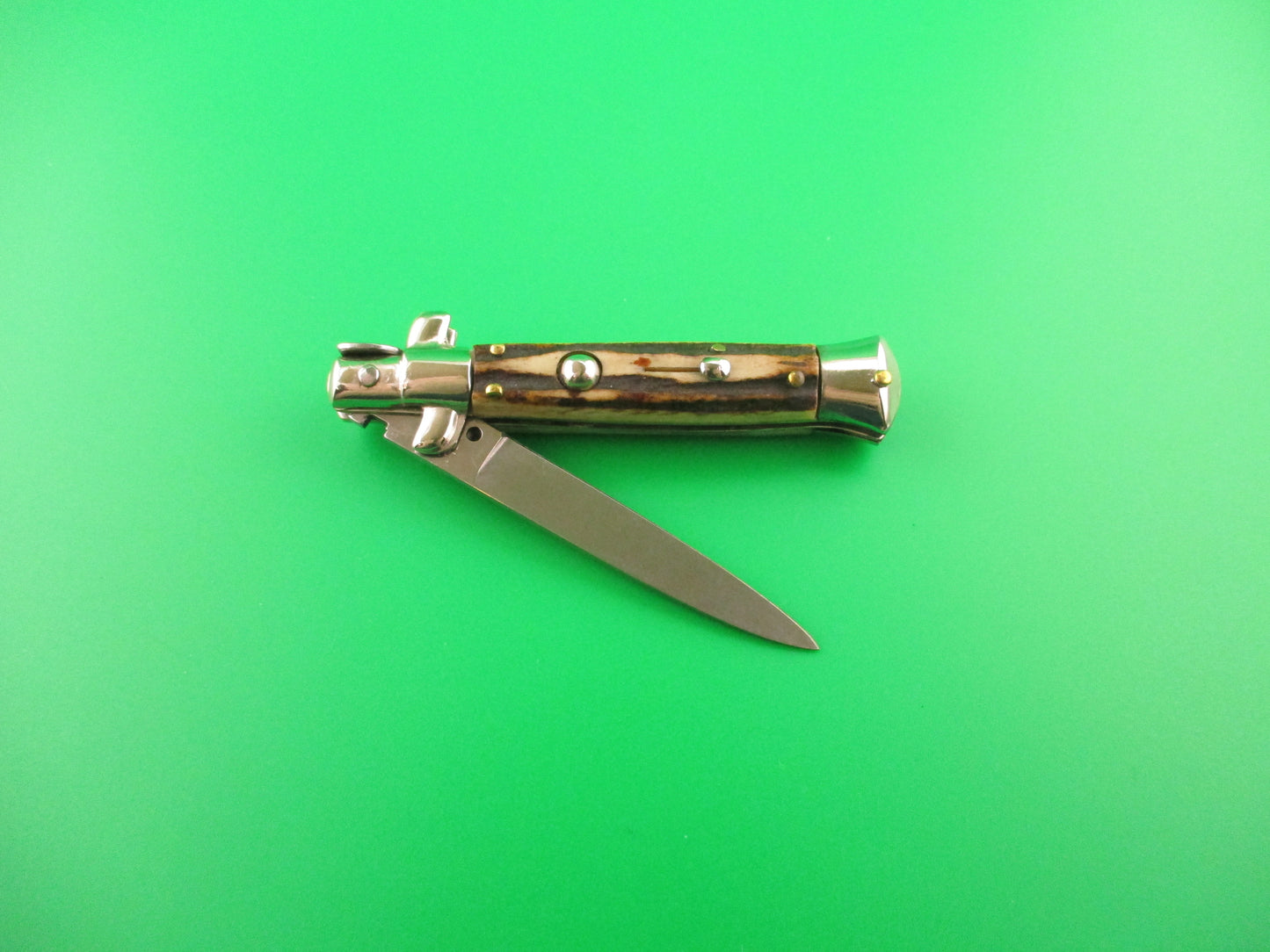 LaVespa INOX 16cm Italian Vintage 1980s Stag swivel bolster automatic knife