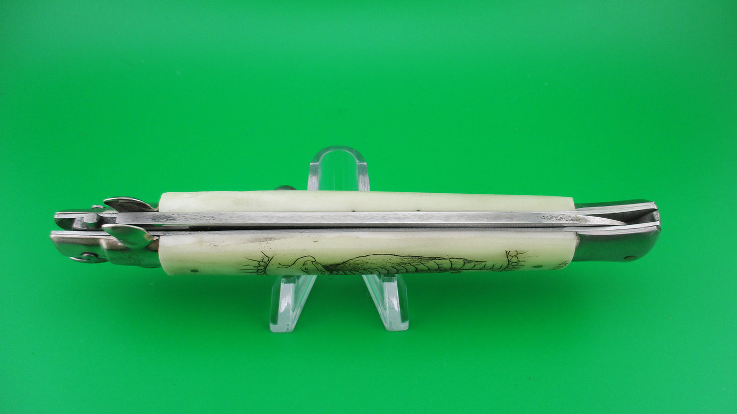 J INOX 28cm Italian Swivel bolster Scrimshaw Snake Cobra automatic knife MULAS