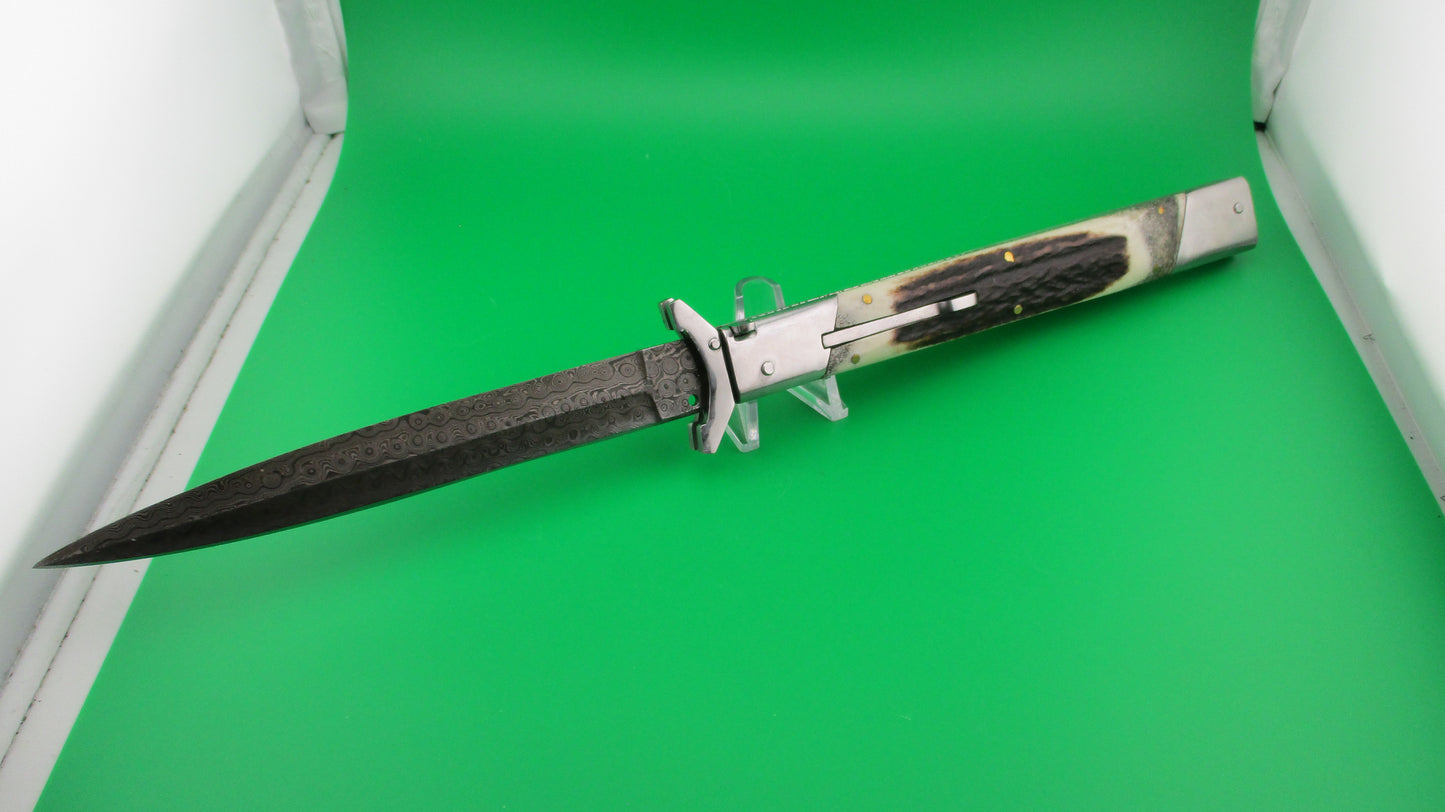 z Custom 39cm Stag & Damascus Dagger Swing guard switchblade knife by Samir Ahmad