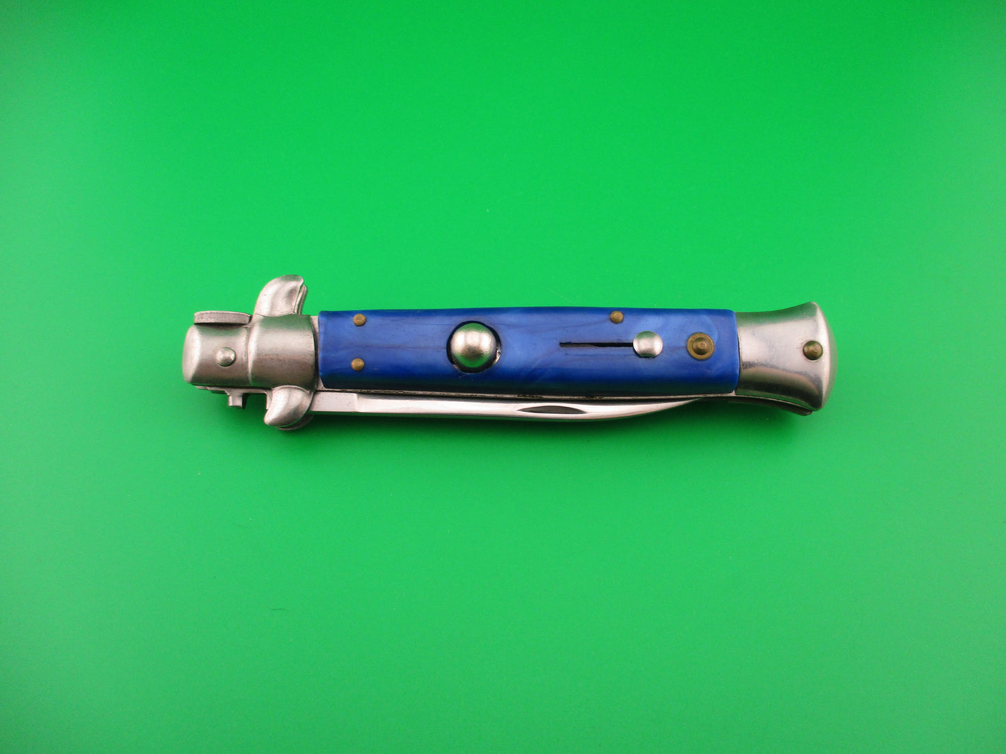 440 STAINLESS ROSTFREI 21cm Italian style Stiletto Blue pearlex automatic knife