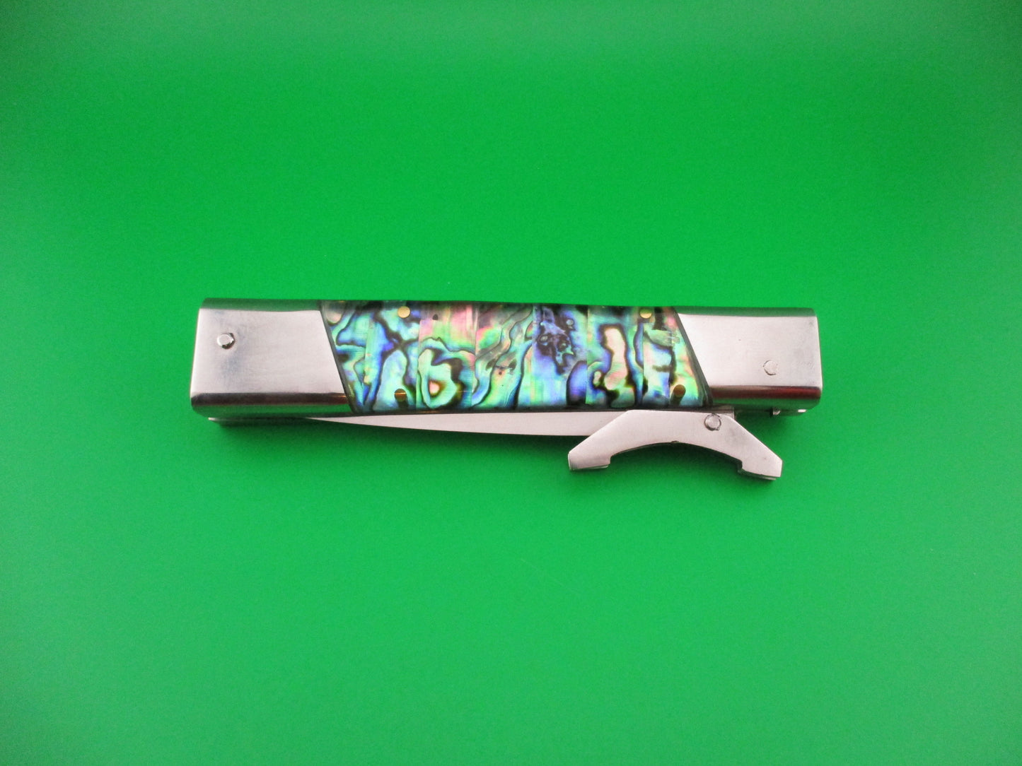 Custom 24cm Abalone Swing Guard Dagger grind Automatic knife by Samir Ahmad