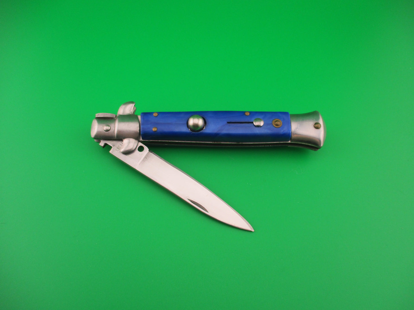 440 STAINLESS ROSTFREI 21cm Italian style Stiletto Blue pearlex automatic knife