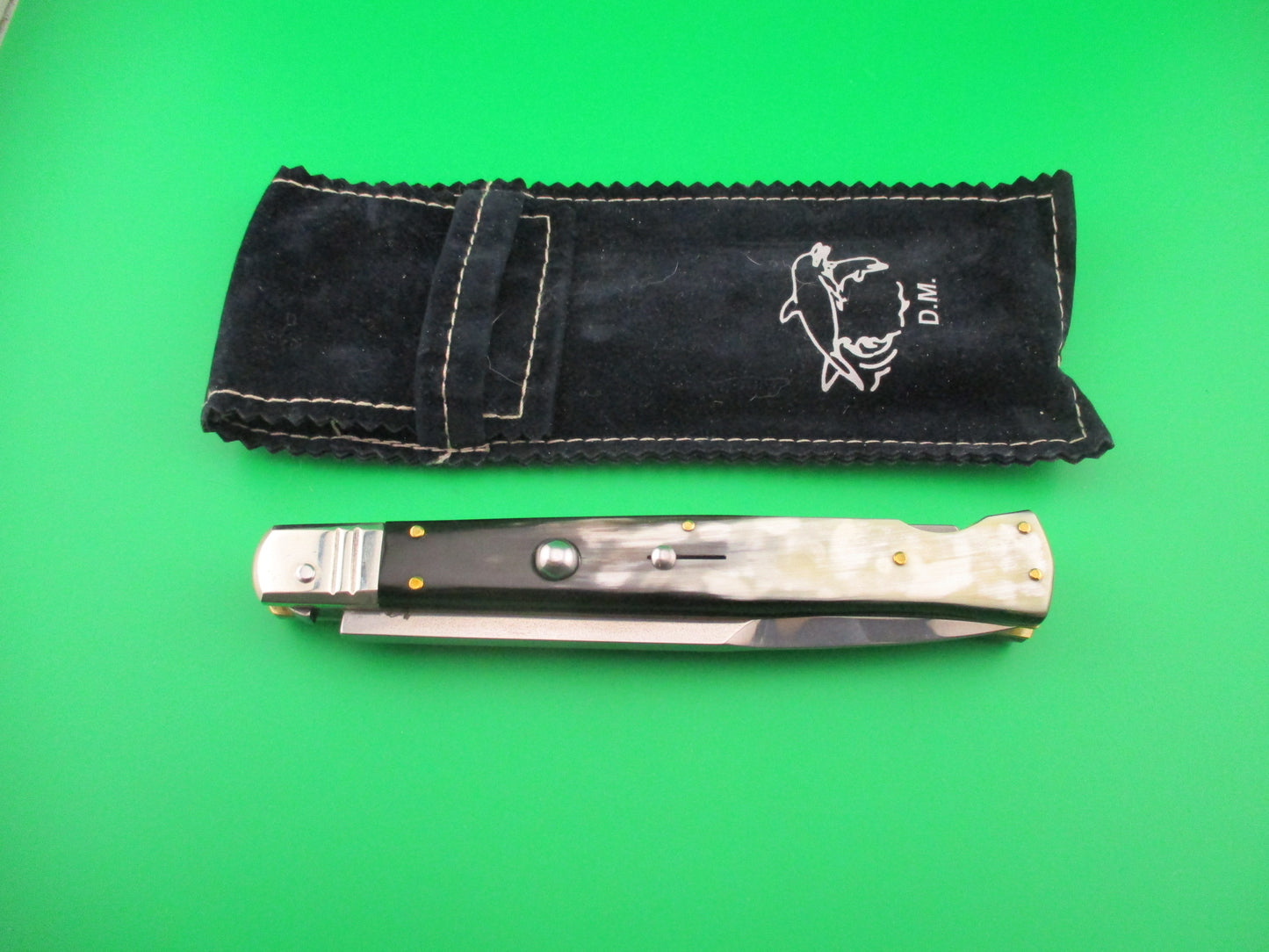 DM Dolphins 28cm Italian SHARK Bayonet lockback Horn handled automatic knife