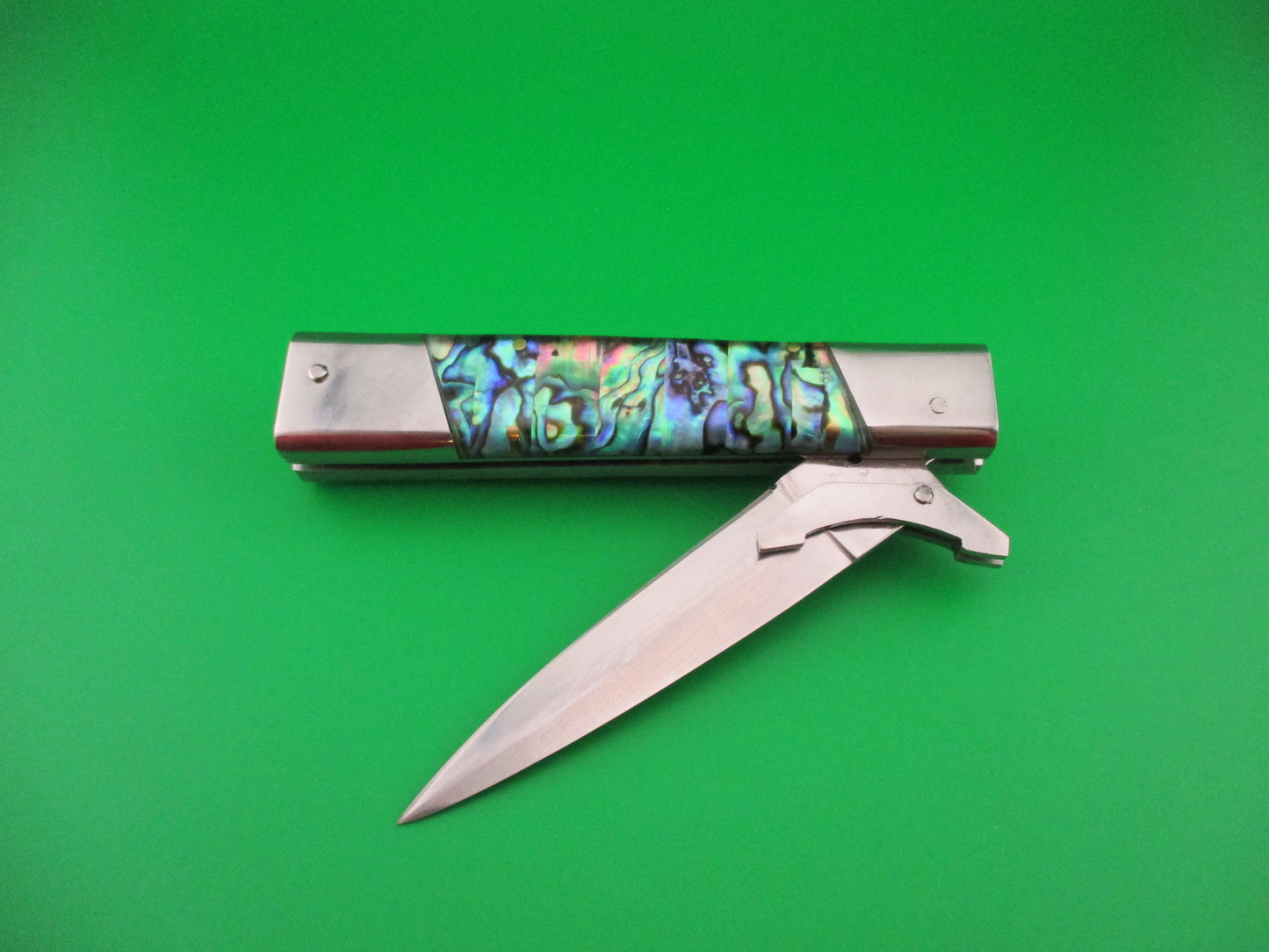 Custom 24cm Abalone Swing Guard Dagger grind Automatic knife by Samir Ahmad
