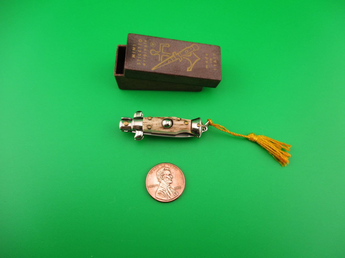 INOX 7cm Italian Tiny Stag Picklock keychain vintage 1970s automatic knife