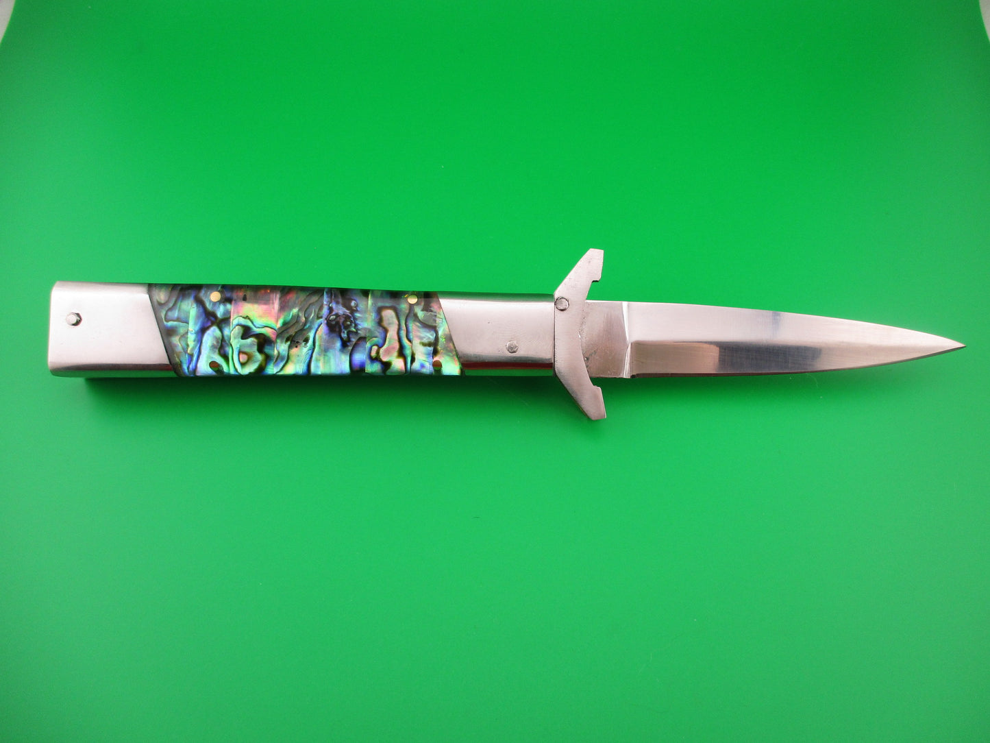 Custom 24cm Abalone Swing Guard Dagger grind Automatic knife by Samir Ahmad