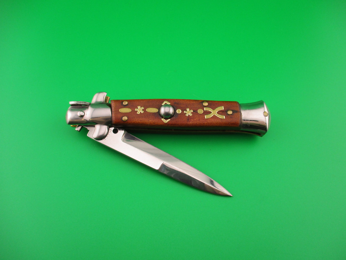 MADE ITALY 19cm Italian stiletto Brass decorated automatic knife