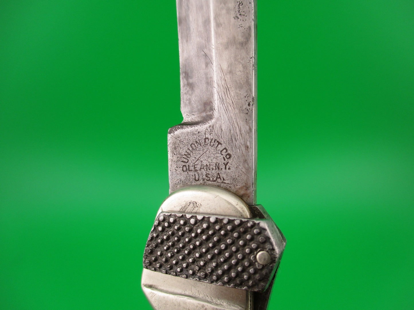 UNION CUT CO OLEAN NY Dog's Head Lever release Vintage automatic knife