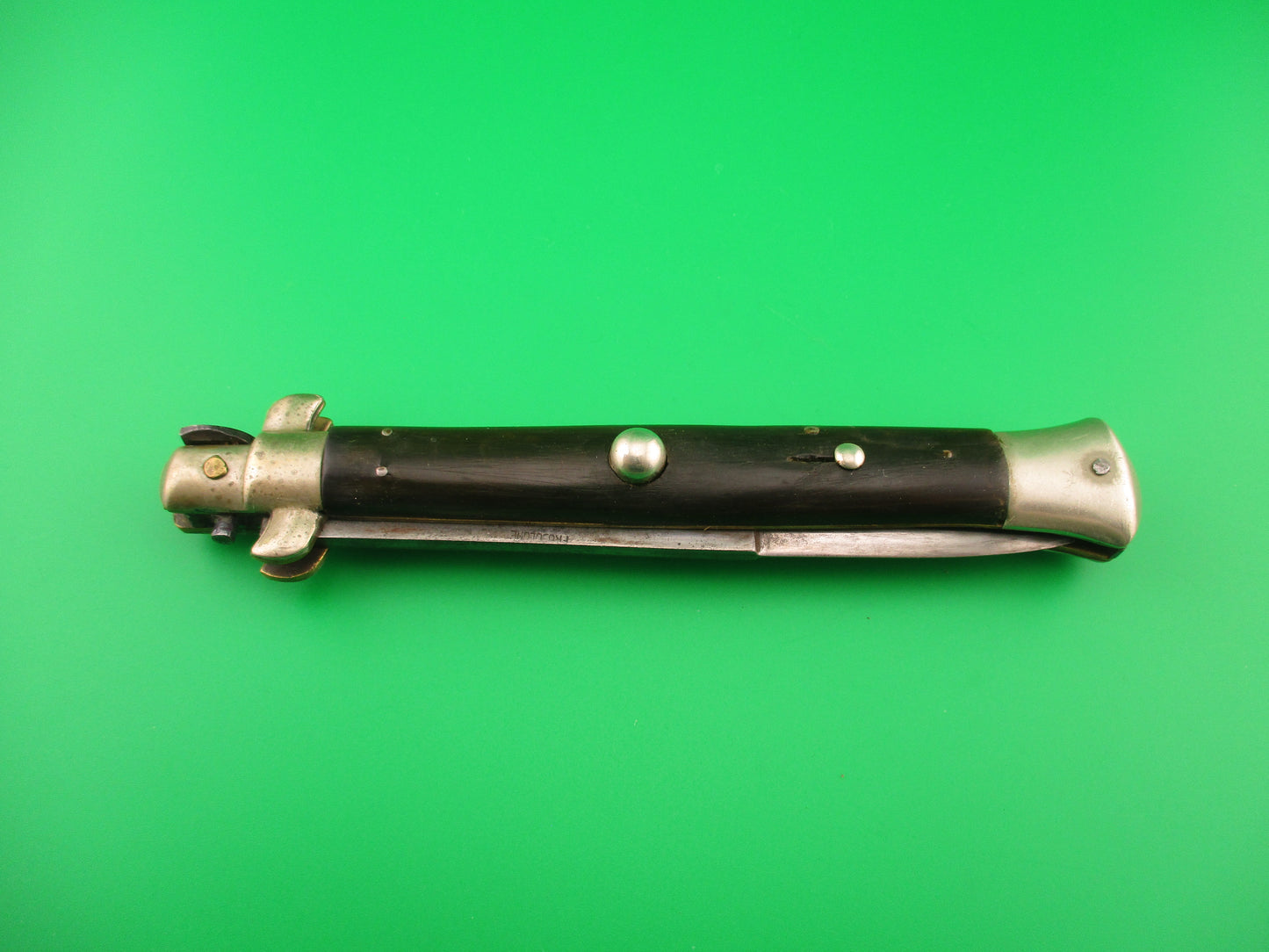 Sterile 28cm Italian picklock 1950s vintage black horn automatic knife unusual locking tab