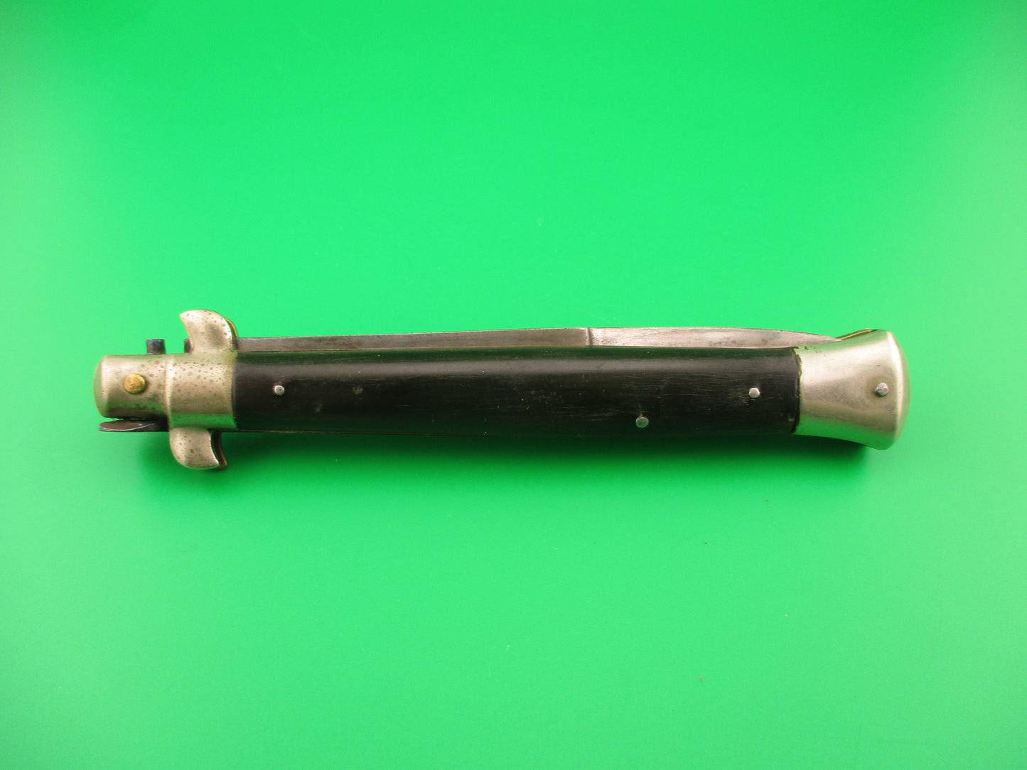 Sterile 28cm Italian picklock 1950s vintage black horn automatic knife unusual locking tab
