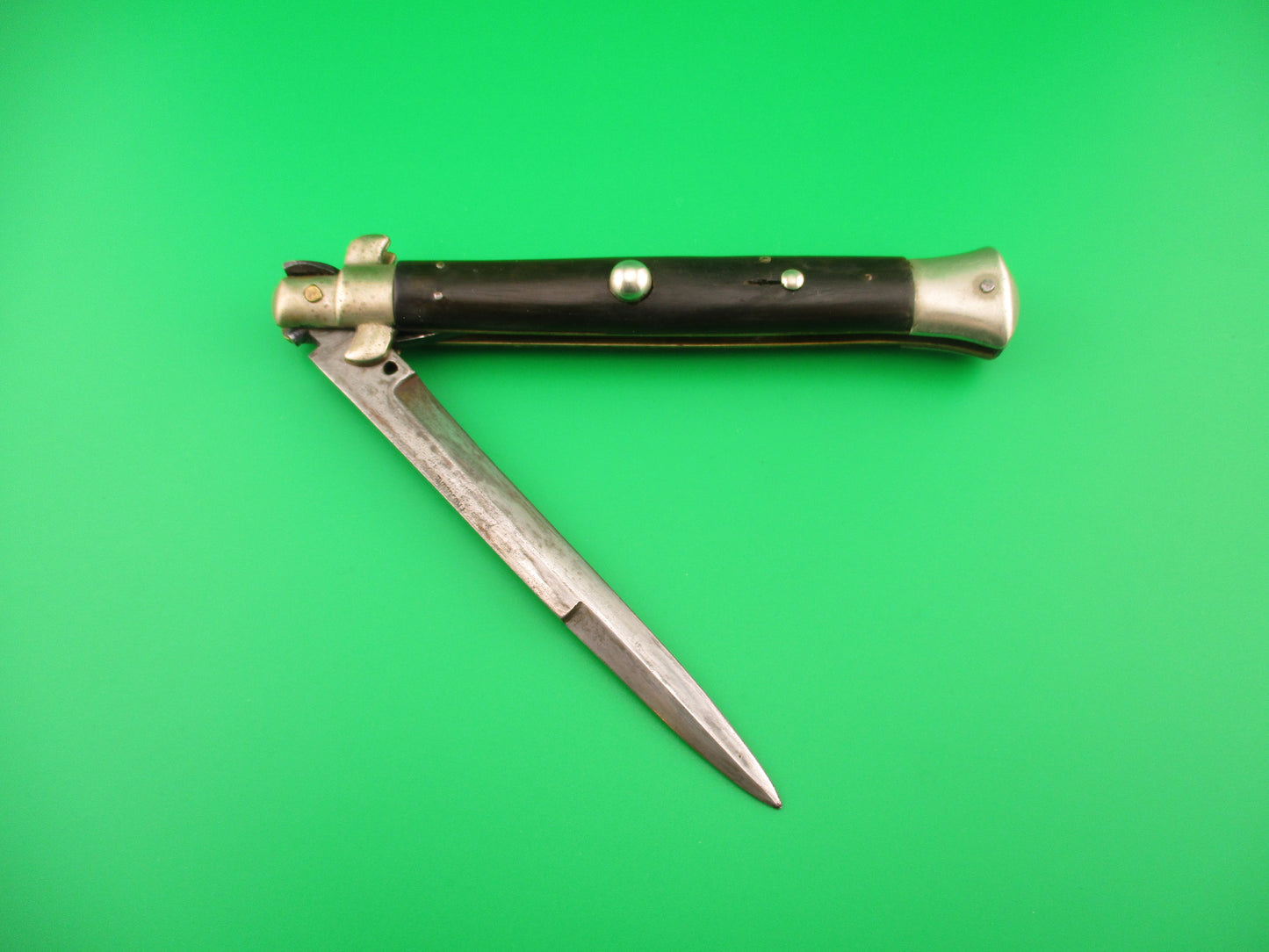 Sterile 28cm Italian picklock 1950s vintage black horn automatic knife unusual locking tab