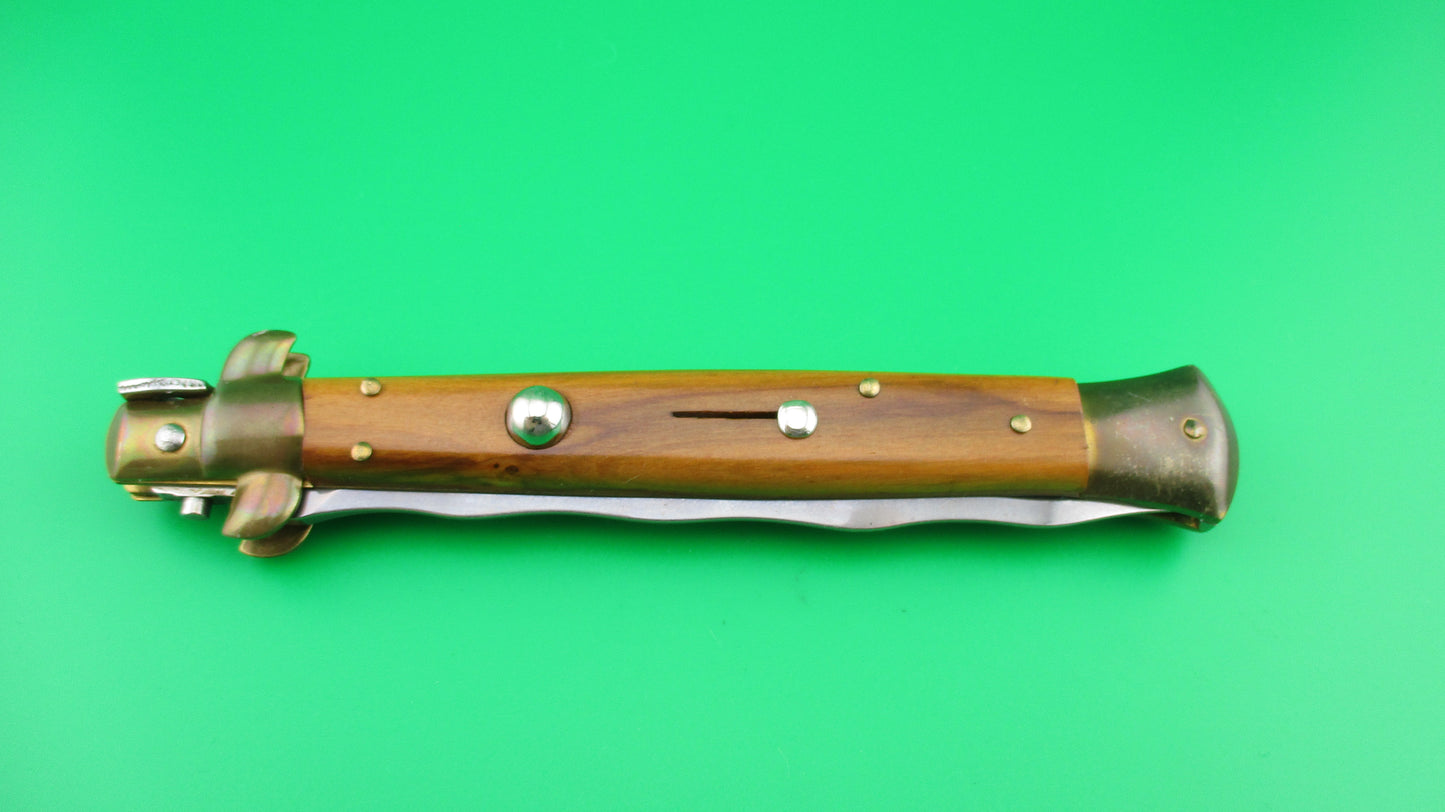 ITALY STAINLESS 28cm Italian Stiletto KRIS blade Wood brass switchblade