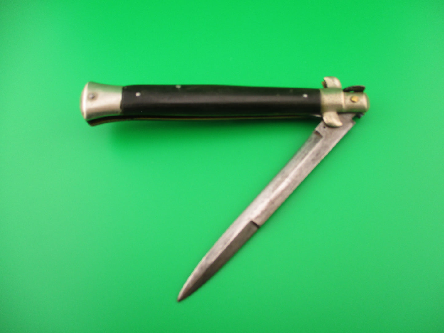 Sterile 28cm Italian picklock 1950s vintage black horn automatic knife unusual locking tab
