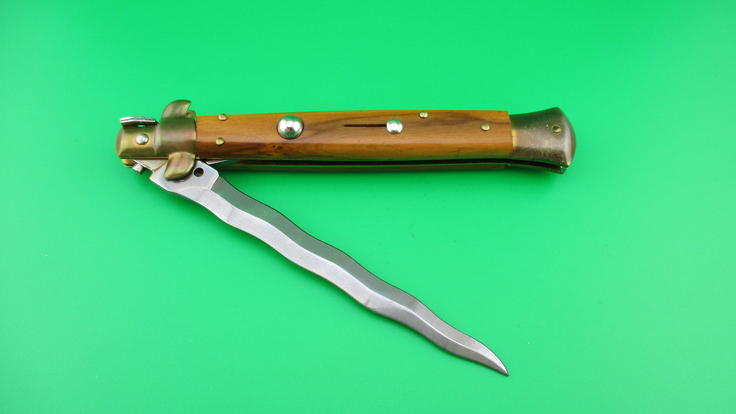 ITALY STAINLESS 28cm Italian Stiletto KRIS blade Wood brass switchblade