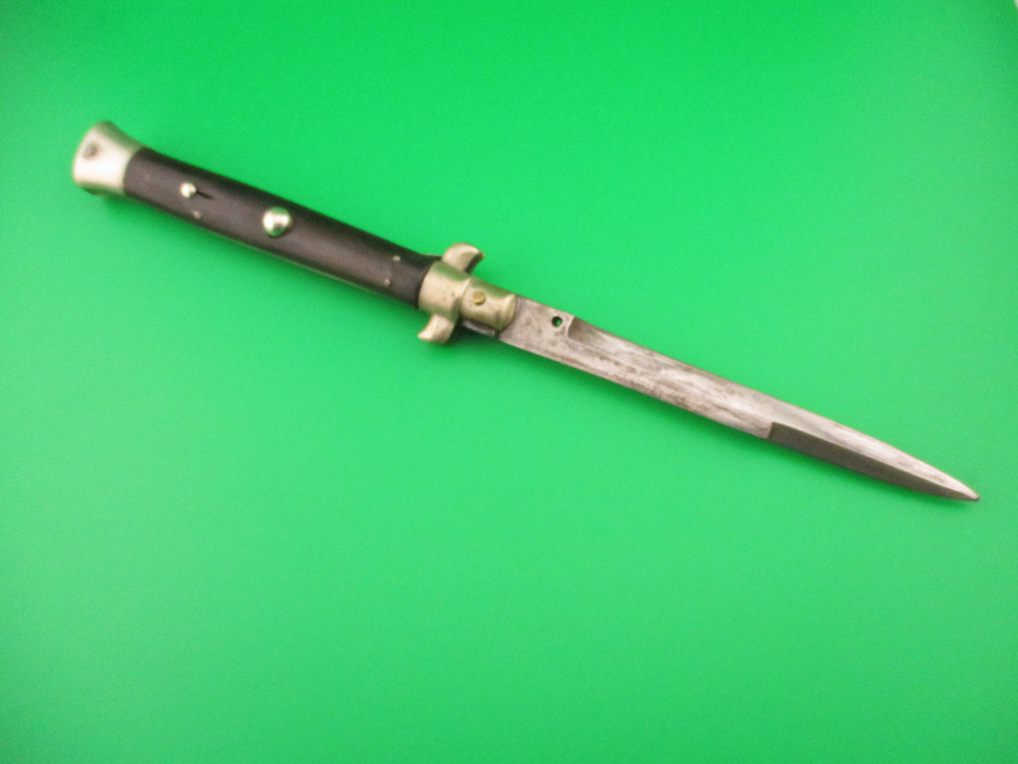 Sterile 28cm Italian picklock 1950s vintage black horn automatic knife unusual locking tab