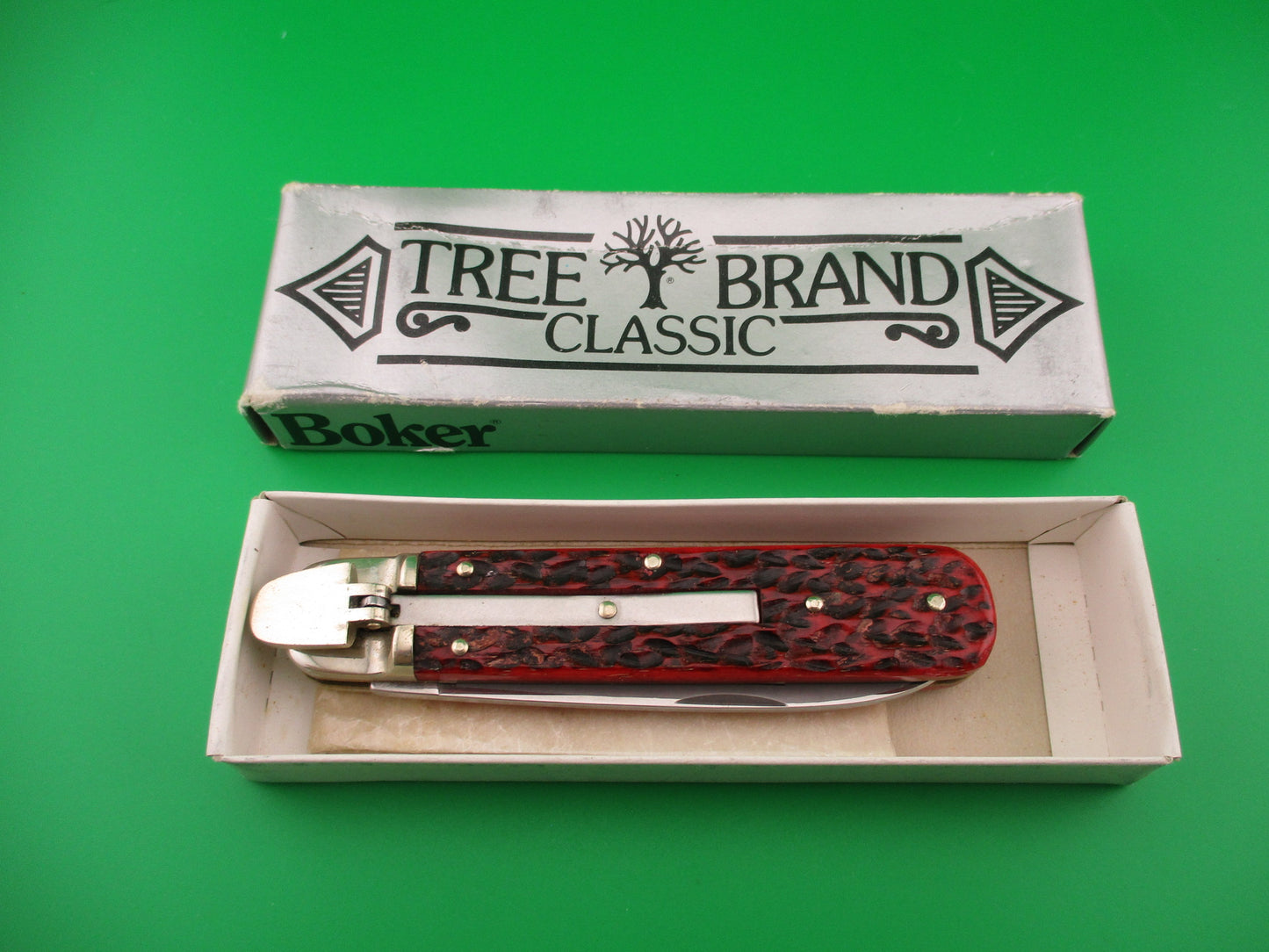 BOKER TREE BRAND CLASSIC 712 11cm German Lever automatic knife Red jigged bone