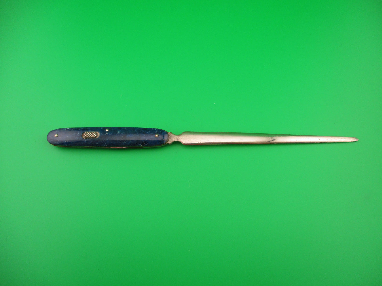 Antique Flylock Letter Opener 1122LO Etched Blue Marble automatic knife 1920s