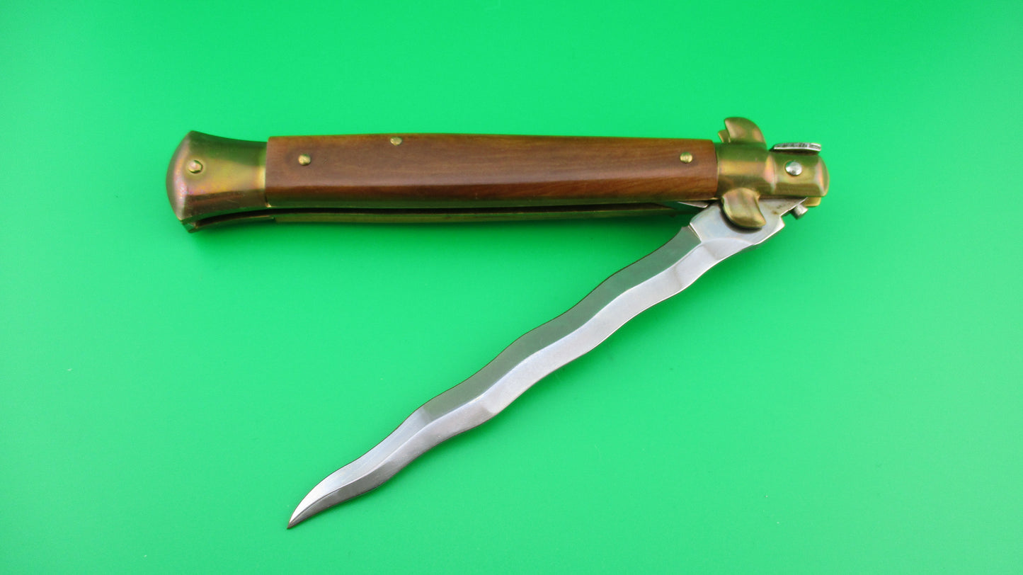ITALY STAINLESS 28cm Italian Stiletto KRIS blade Wood brass switchblade