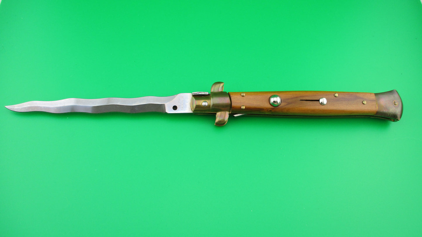 ITALY STAINLESS 28cm Italian Stiletto KRIS blade Wood brass switchblade