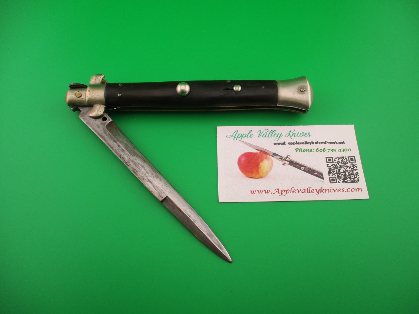 Sterile 28cm Italian picklock 1950s vintage black horn automatic knife unusual locking tab