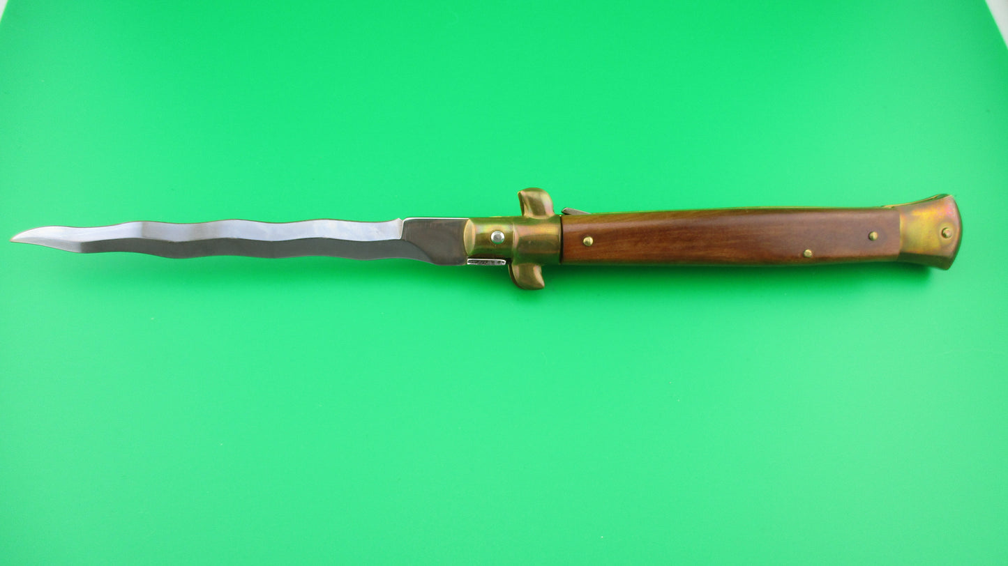 ITALY STAINLESS 28cm Italian Stiletto KRIS blade Wood brass switchblade