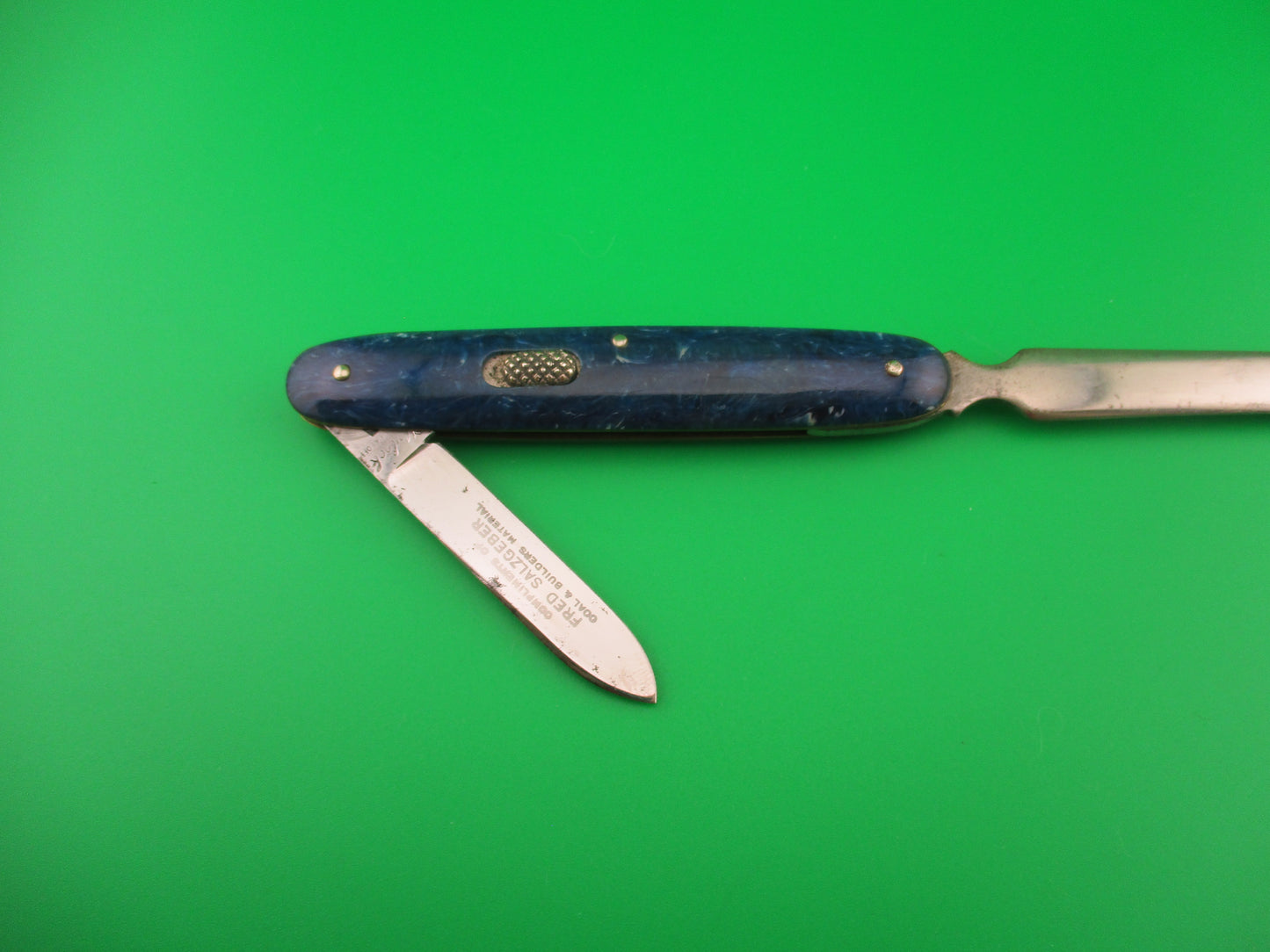 Antique Flylock Letter Opener 1122LO Etched Blue Marble automatic knife 1920s